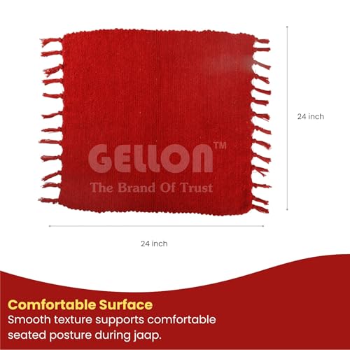 Gellon Traditional Cotton Prayer Mat for Puja, Red Asan for Prayer, Sitting, Meditation, Small Carpet Mat Rug for Floor in 24 x24 Inch in Red Color - Image 2