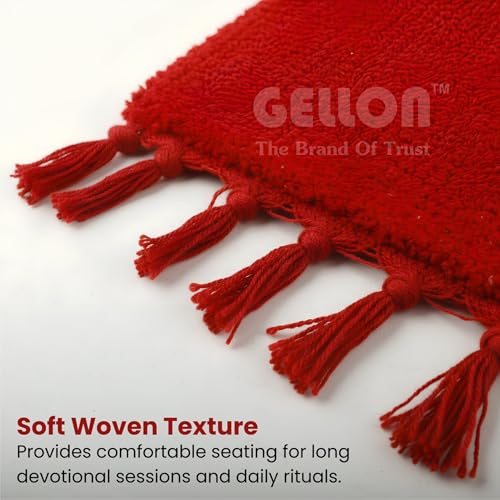 Gellon Traditional Cotton Prayer Mat for Puja, Red Asan for Prayer, Sitting, Meditation, Small Carpet Mat Rug for Floor in 24 x24 Inch in Red Color - Image 3