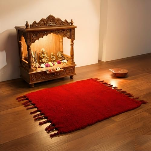 Gellon Traditional Cotton Prayer Mat for Puja, Red Asan for Prayer, Sitting, Meditation, Small Carpet Mat Rug for Floor in 24 x24 Inch in Red Color - Image 1
