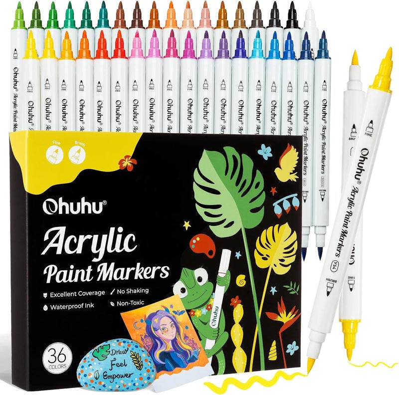Ohuhu Acrylic Paint Markers - 36 Colors Dual Tips, High Opacity, Waterproof for Various Surfaces - Image 1