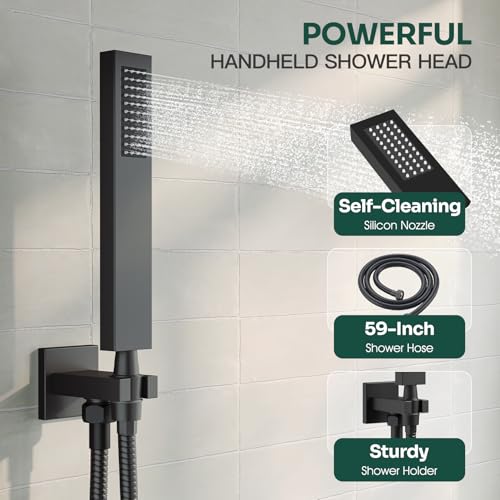 HoliSpa Ceiling Mount Shower Faucet Set, Black Shower System with 10-Inch Rain Showerhead and Handheld Spray Combo, High-Pressure Showerheads Set with Valve and Trim Kit, Matte Black - Image 4