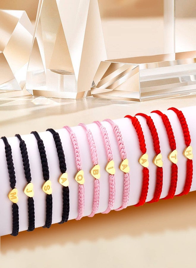 سمر لوف سوار رقيق مزين بقلب ذهبي وحرف أولي، سوار من خيوط سوداء ووردية وحمراء، هدية مثالية للفتيات والفتيان والنساء والرجال في عيد الميلاد (وردي، A) - Image 5