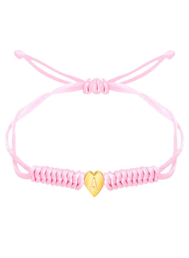 سمر لوف سوار رقيق مزين بقلب ذهبي وحرف أولي، سوار من خيوط سوداء ووردية وحمراء، هدية مثالية للفتيات والفتيان والنساء والرجال في عيد الميلاد (وردي، A) - Image 2