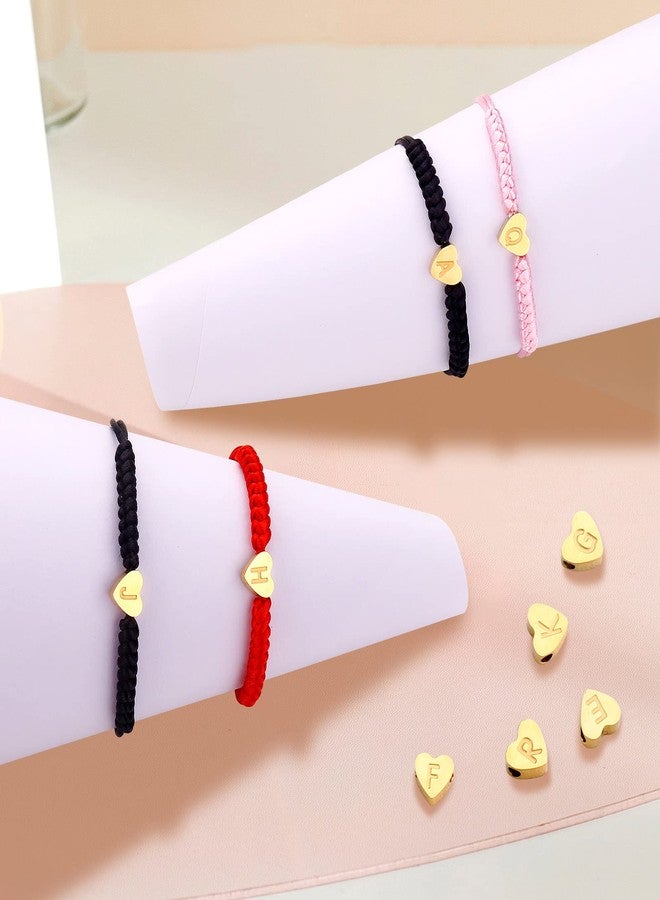 سمر لوف سوار رقيق مزين بقلب ذهبي وحرف أولي، سوار من خيوط سوداء ووردية وحمراء، هدية مثالية للفتيات والفتيان والنساء والرجال في عيد الميلاد (وردي، A) - Image 4