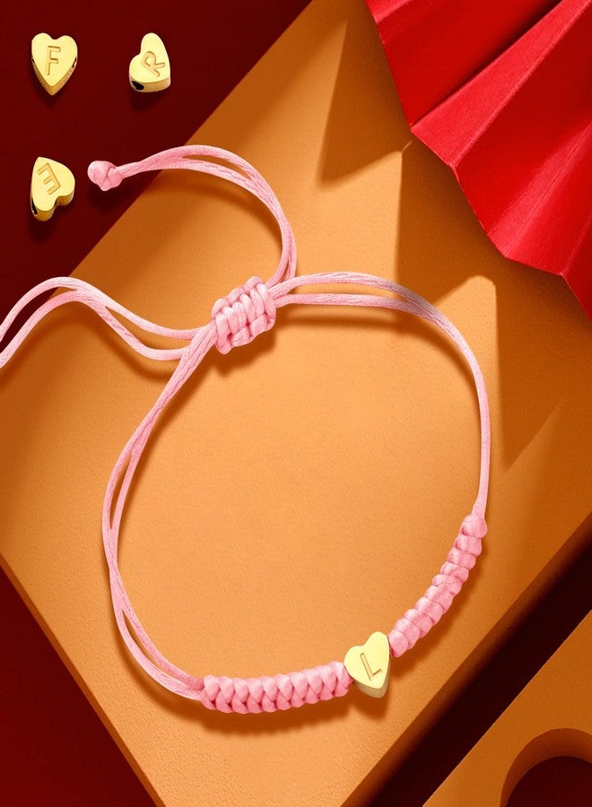 سمر لوف سوار رقيق مزين بقلب ذهبي وحرف أولي، سوار من خيوط سوداء ووردية وحمراء، هدية مثالية للفتيات والفتيان والنساء والرجال في عيد الميلاد (وردي، A) - Image 3