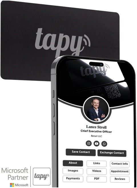 Tapy NFC Digital Business Card Premium Black hybrid  Smart Card Instant Networking Contactless Technology iOS and Android Compatible Powered by Microsoft