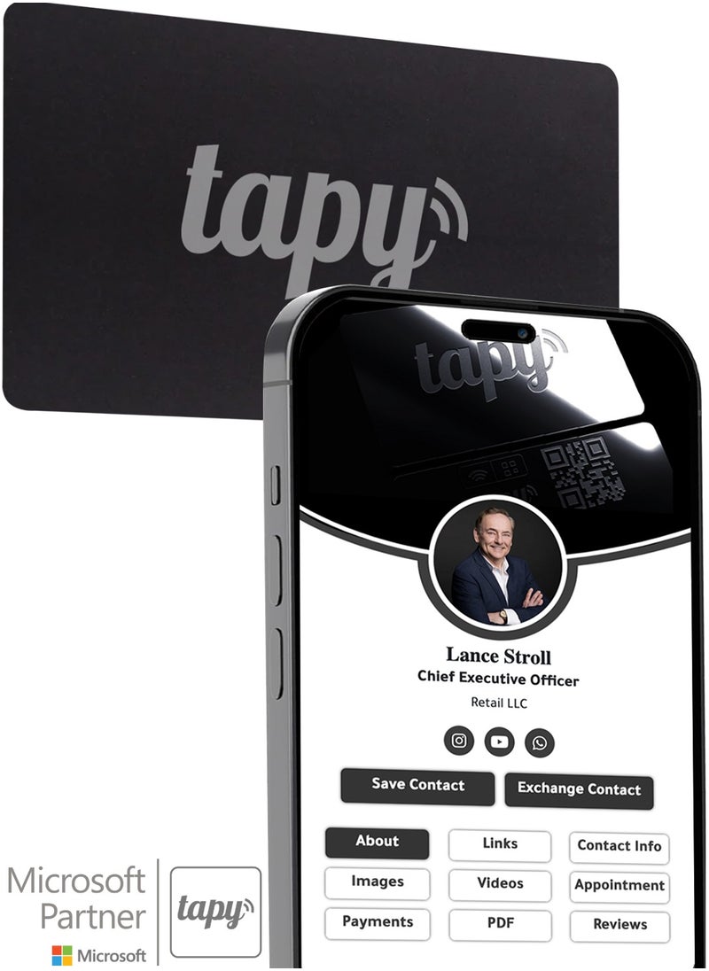 tapy - Tapy NFC Digital Business Card Premium Black hybrid  Smart Card Instant Networking Contactless Technology iOS and Android Compatible Powered by Microsoft - Image 1