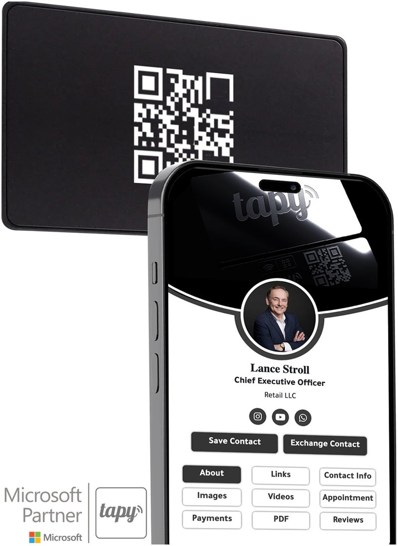 tapy - Tapy NFC Digital Business Card Premium Black hybrid  Smart Card Instant Networking Contactless Technology iOS and Android Compatible Powered by Microsoft - Image 1