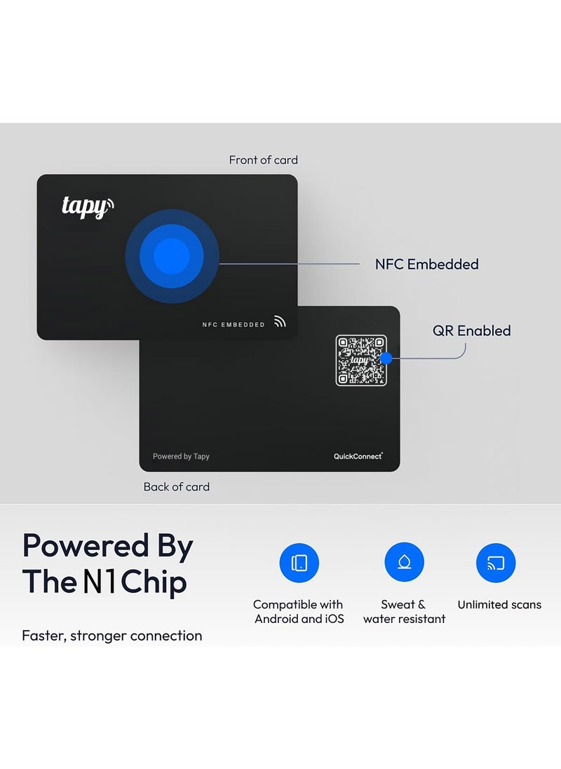 tapy - Tapy NFC Digital Business Card Premium Black hybrid  Smart Card Instant Networking Contactless Technology iOS and Android Compatible Powered by Microsoft - Image 1
