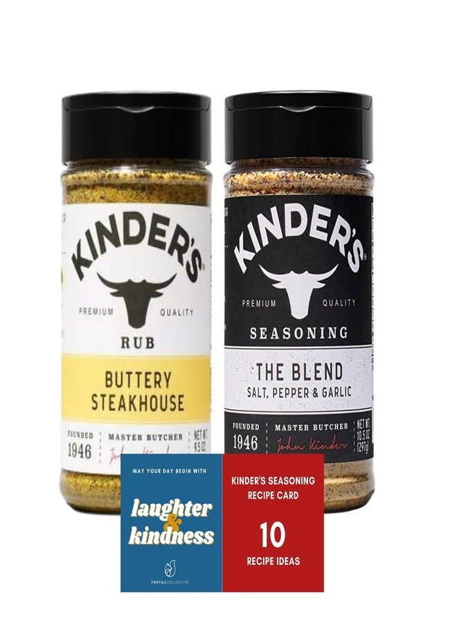 Foxtail Collective Kinder's Seasoning Duo Bundle: The Blend & Buttery Steakhouse - Two XL 9.5 and 10.5-ounce Bottles + 10 Recipe Ideas + Fridge Decal by FOXTAIL COLLECTIVE. Perfect for Grilling Meats & More, Gluten-Free & Non-GMO - Image 1