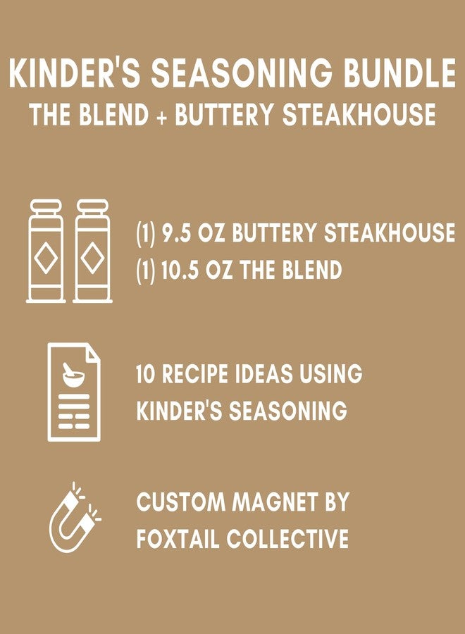 Foxtail Collective Kinder's Seasoning Duo Bundle: The Blend & Buttery Steakhouse - Two XL 9.5 and 10.5-ounce Bottles + 10 Recipe Ideas + Fridge Decal by FOXTAIL COLLECTIVE. Perfect for Grilling Meats & More, Gluten-Free & Non-GMO - Image 2