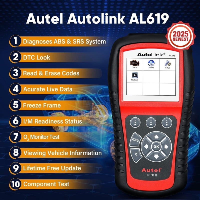 أوتل Autel Autolink Al619 الماسح الضوئي 2025 Abs Srs وسادة هوائية تحذير ضوء أداة المسح التشخيصي حتى Al519 Ml519 Ml619 10 أوضاع اختبار Obdii بحث Dtcs البيانات الحية إيقاف تشغيل فحص ضوء المحرك Obd2 قارئ الرمز - Image 2