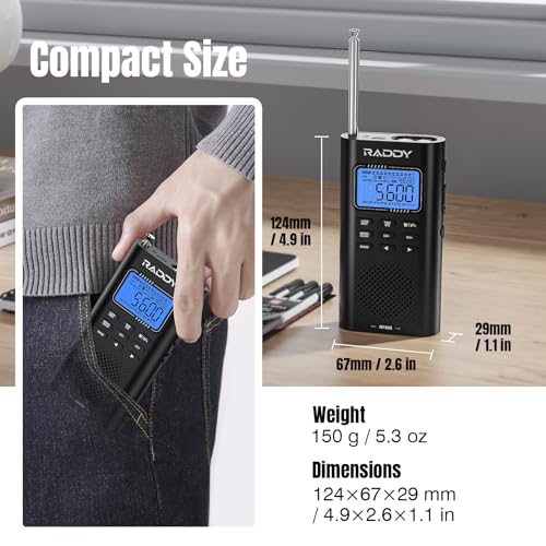 Raddy RF886 Portable Shortwave Radio AM/FM/SW/VHF/WB Digital Radio BT Connection with NOAA and Alert, Rechargeable Pocket w/ 9.85 Ft Wire Antenna - Image 5