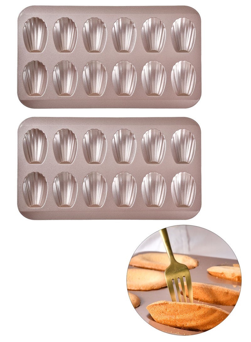 2 Pack 12-Cavity Madeleine Pan Nonstick Shell Shape Baking Mold for Baking - Image 1