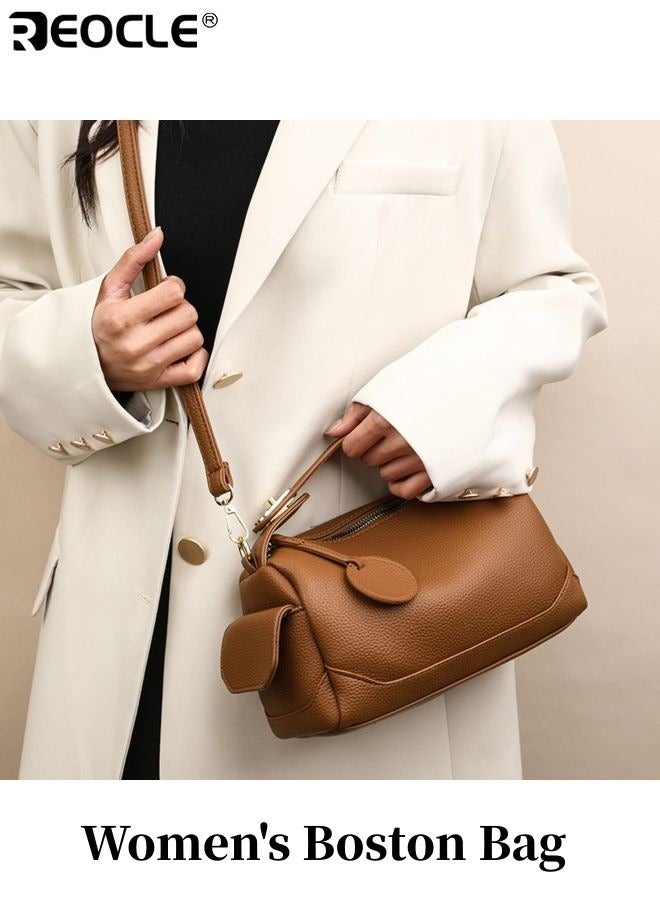 REOCLE Women's Boston Bag Slouchy Pillow Design with Crossbody Strap Multi Pocket Handbag with Roomy Interior for Work Travel Daily Use - Image 1