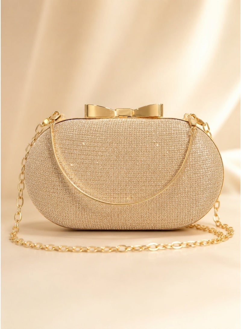 Elegant Women’s Gold Evening Clutch with Shimmering Finish and Luxurious Metal Handle – Perfect for Weddings, Engagements, Eid, and Special Occasions - Image 2