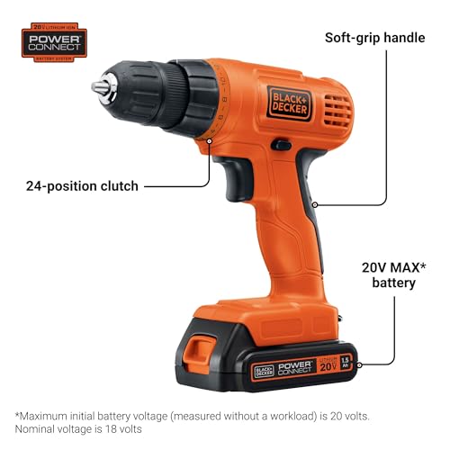 BLACK+DECKER 20V MAX POWERCONNECT Power Drill Cordless Drill Driver Electric Screwdriver with 30 Piece Bit Set and Drivers Kit, Battery and Charger Included (LD120VA) - Image 2