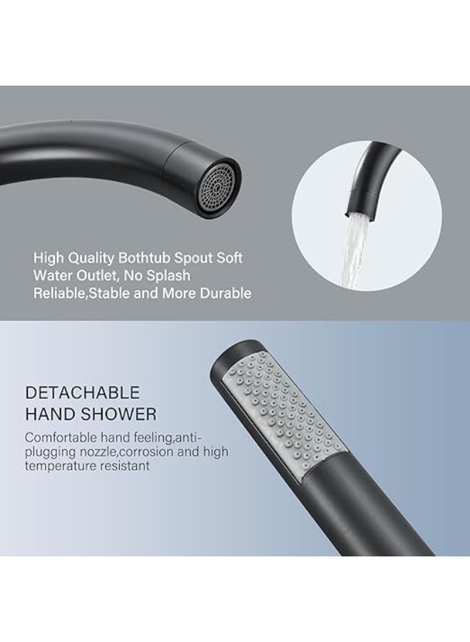 YD Luxury Freestanding Bathtub Faucet Floor Mounted Bath Mixer Tap with Hand Shower Modern Bathroom Tub Filler Single Lever Shower Set - Image 3