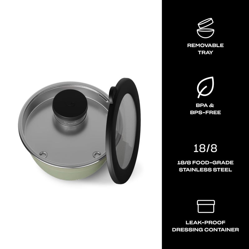 S'well Stainless Steel Salad Bowl Kit 64oz, Mountain Sage, Comes with 2oz Mini Canister and Removable Tray for Organization, Leakproof, Easy to Clean, Dishwasher Safe - Image 3