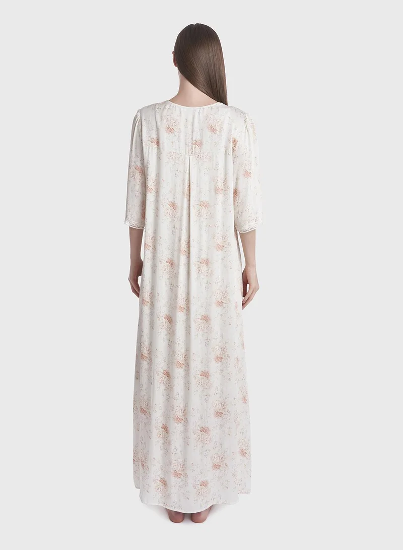 كشخة Floral Print Front Pleats Nighwear Dress
