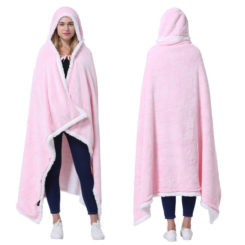 Catalonia Hooded Blanket Poncho  Wearable Blanket Wrap with Hand Pockets  Comfy Sherpa Fleece Throw Cape for Children and Adults Women Gift