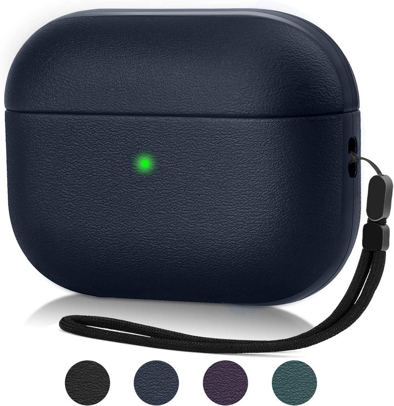 EMOH ROCED Case for Airpods Pro 2 Case Cover with Cleaner Kit, Leather Texture Full-Body Protective Case Cover Compatible with Apple Airpod Pro 2nd Generation, Front LED Visible (Matte Blue) - Image 1