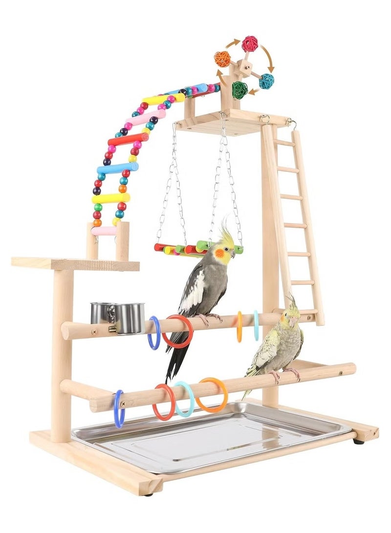 OMEVE Bird Playground, Bird play stand, Bird playground, Bird perches, Bird climbing frame, Wooden Parrot Stand for Parakeet Conure Cockatiel Lovebird Budgie Caique （46 * 31 * 70CM） - Image 1