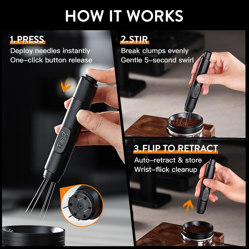 Bincoo Retractable WDT Tool Espresso Distribution Tool - Espresso Stirrer Magnetic Coffee Distributor for Barista with Storage Stand & Extra 6 Needles Replacement(Black) - Image 5