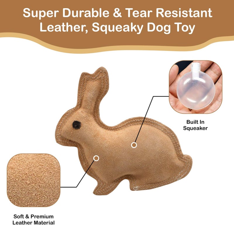 SPOT Dura-Fused Leather Rabbit Dog Toy â€“ Durable Real Leather & Jute Chew Toy with Squeaker, Double-Stitched for Moderate Chewers, Small & Medium Dogs, 7.5in - Image 3