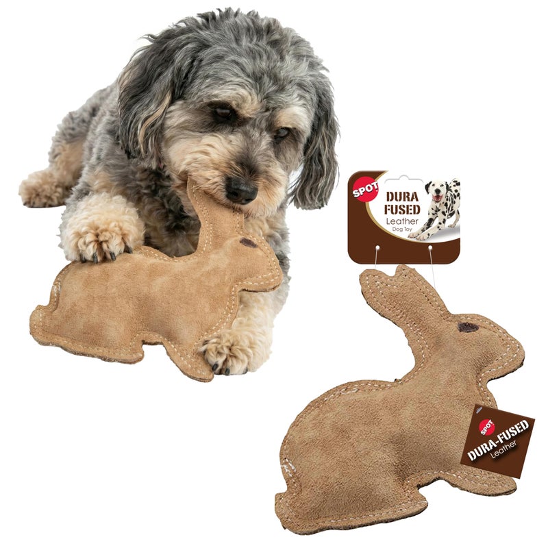 SPOT Dura-Fused Leather Rabbit Dog Toy â€“ Durable Real Leather & Jute Chew Toy with Squeaker, Double-Stitched for Moderate Chewers, Small & Medium Dogs, 7.5in - Image 1