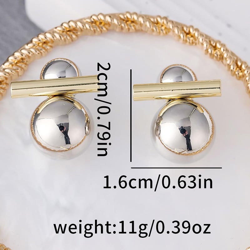 Uarein Two Tone Teardrop Stud Earring for Women Gold Silver Front Back Oval Bean Dangle Earrings Cute Post Ball Earrings Lightweight Chunky Jewelry Gifts (Ball) - Image 3