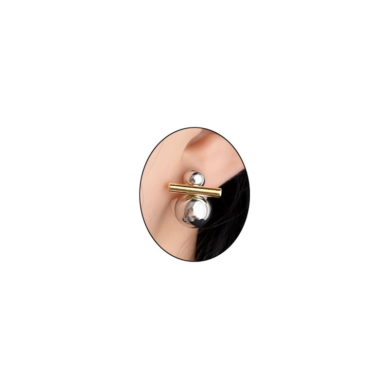 Uarein Two Tone Teardrop Stud Earring for Women Gold Silver Front Back Oval Bean Dangle Earrings Cute Post Ball Earrings Lightweight Chunky Jewelry Gifts (Ball) - Image 1
