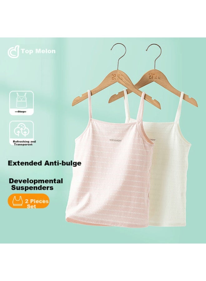 Top melon Dingguagua Girls' Underwear, Training Bra For Puberty, Cotton Camisole For Children, Anti-nipple Show, White And Pink, Size 160/80 - Image 1