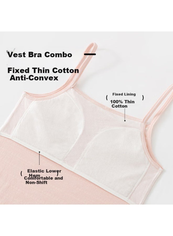 Top melon Dingguagua Girls' Underwear, Training Bra For Puberty, Cotton Camisole For Children, Anti-nipple Show, White And Pink, Size 160/80 - Image 2