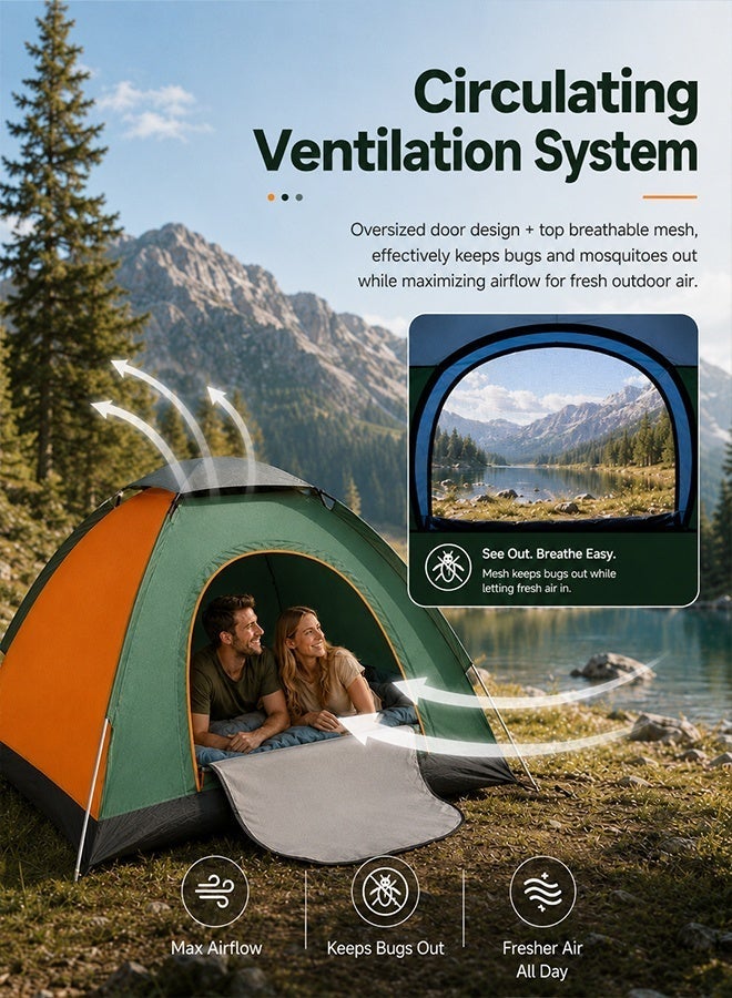 Arabayt 3-4 Person Instant Pop Up Camping Tent, Silver Coated Blocks 90% Sunlight, Dark Room UV Protection, Double Door Anti-Mosquito Mesh, Waterproof Windproof Large Space Family Tent with Moisture-Proof Pad for Beach Hiking Mountaineering - Image 4