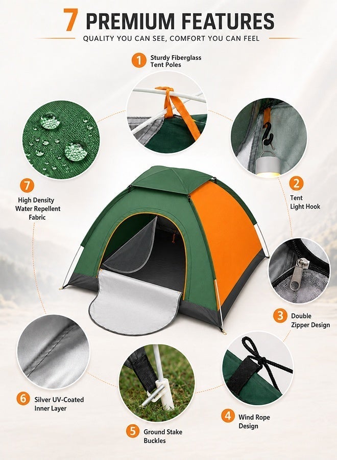 Arabayt 3-4 Person Instant Pop Up Camping Tent, Silver Coated Blocks 90% Sunlight, Dark Room UV Protection, Double Door Anti-Mosquito Mesh, Waterproof Windproof Large Space Family Tent with Moisture-Proof Pad for Beach Hiking Mountaineering - Image 2
