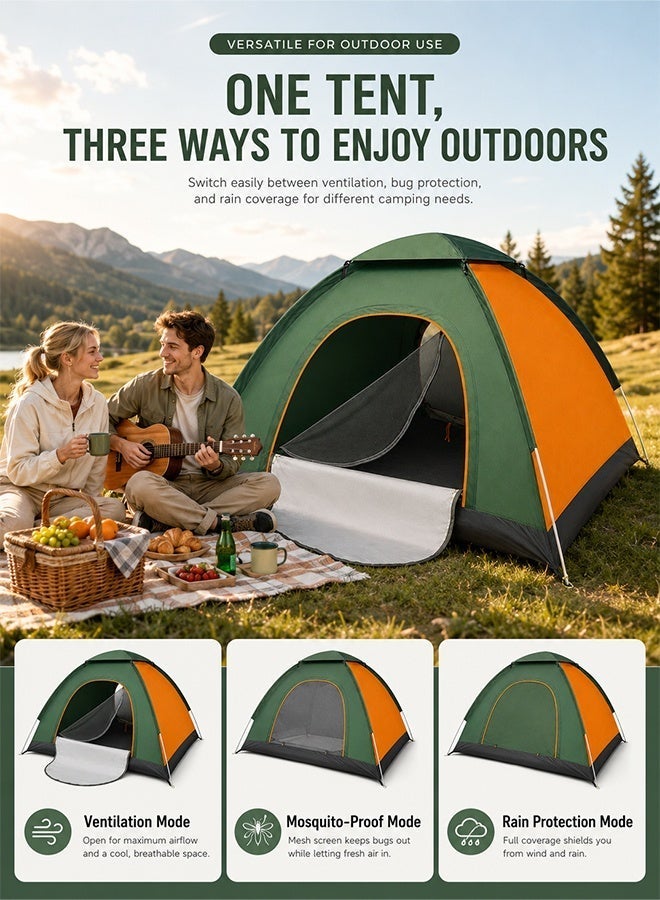 Arabayt 3-4 Person Instant Pop Up Camping Tent, Silver Coated Blocks 90% Sunlight, Dark Room UV Protection, Double Door Anti-Mosquito Mesh, Waterproof Windproof Large Space Family Tent with Moisture-Proof Pad for Beach Hiking Mountaineering - Image 3