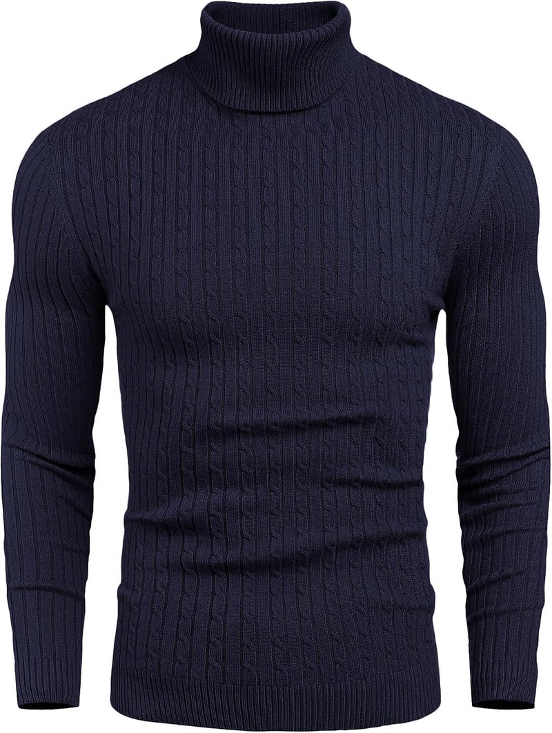 COOFANDY Men's Slim Fit Turtleneck Sweater - Navy Blue - Image 1