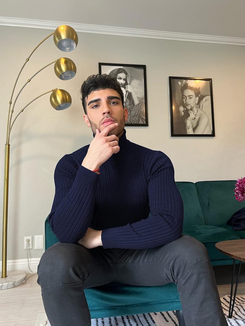 COOFANDY Men's Slim Fit Turtleneck Sweater - Navy Blue - Image 3