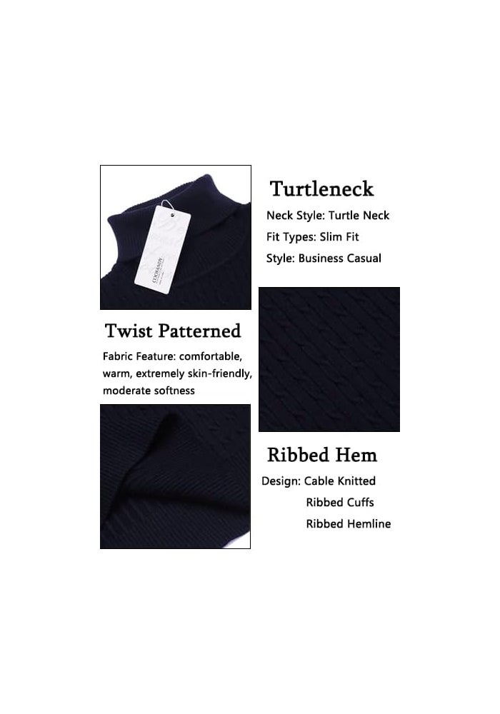 COOFANDY Men's Slim Fit Turtleneck Sweater - Navy Blue - Image 5