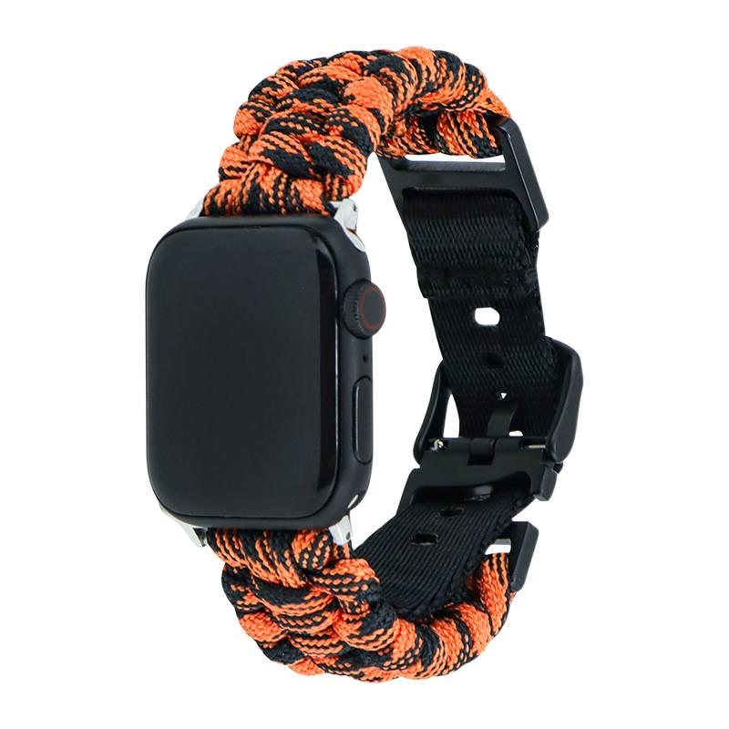 سوار ساعة ذكية سوار نايلون حلقي متوافق مع Apple Watch 38/40/41/42/44/45/49mm بملاءمة قابلة للتعديل وحزام بديل باللون أسود قابل للتعديل - Image 1