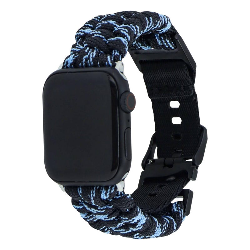 سوار ساعة ذكية سوار نايلون حلقي متوافق مع Apple Watch 38/40/41/42/44/45/49mm بملاءمة قابلة للتعديل وحزام بديل باللون أسود قابل للتعديل - Image 4