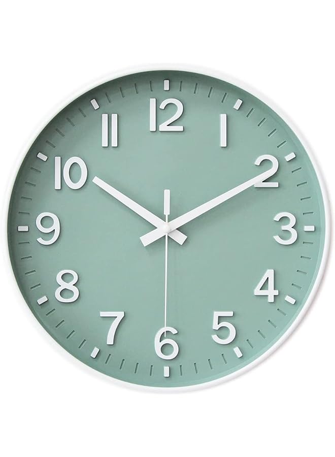 Raxoom ساعة حائط 12 بوصة صامتة غير قابلة للتكتكة لغرفة المعيشة وغرفة النوم والمطبخ والمكتب (أخضر وأبيض) - Image 1