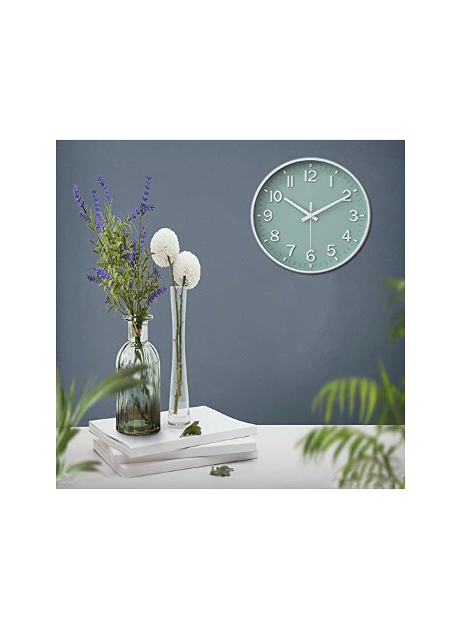 Raxoom ساعة حائط 12 بوصة صامتة غير قابلة للتكتكة لغرفة المعيشة وغرفة النوم والمطبخ والمكتب (أخضر وأبيض) - Image 2