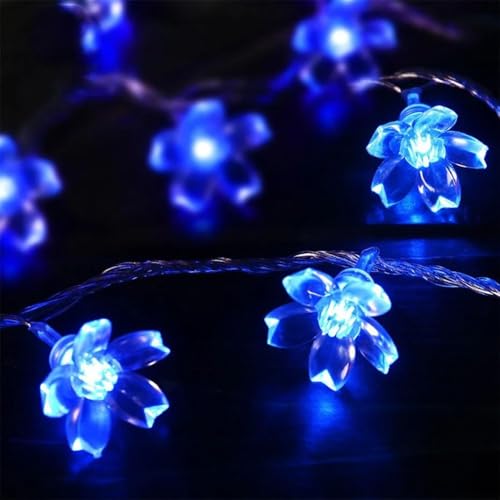 KHIZAR Silicone Flower Fairy Lights – Cherry Blossom LED String Lights for Home Decoration, Valentine Gifts, Mother’s Day, Boys & Girls Bedroom Décor (Blue Color) - Image 1