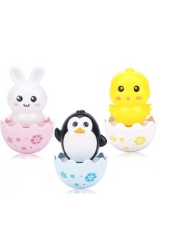 Excefore Cute Tumbler Toys Penguin Bunny Chick Roly Poly Egg Toys Soft Bell Tones Colorful Design Portable Toddler Birthday Gifts Party Decoration 3PCS  - Image 1