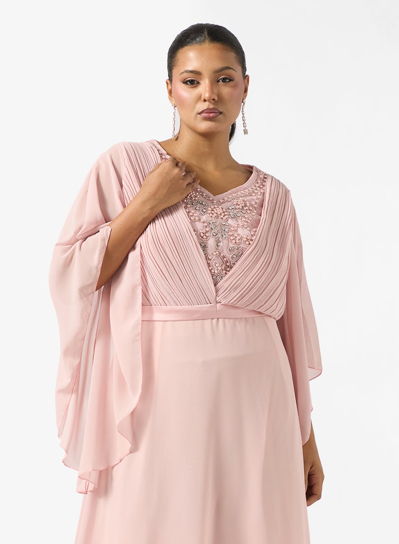 خزانة فستان مقاس كبير بأكمام واسعة وياقة مزينة - Image 3