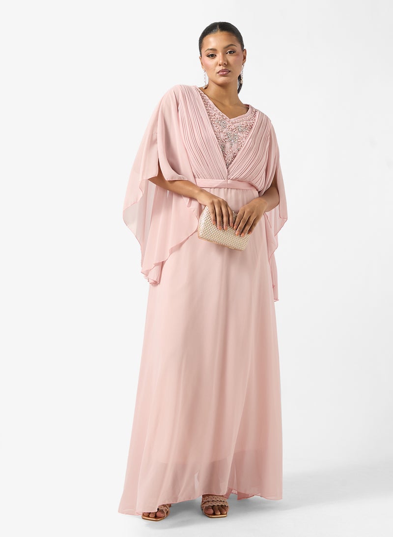 خزانة فستان مقاس كبير بأكمام واسعة وياقة مزينة - Image 4