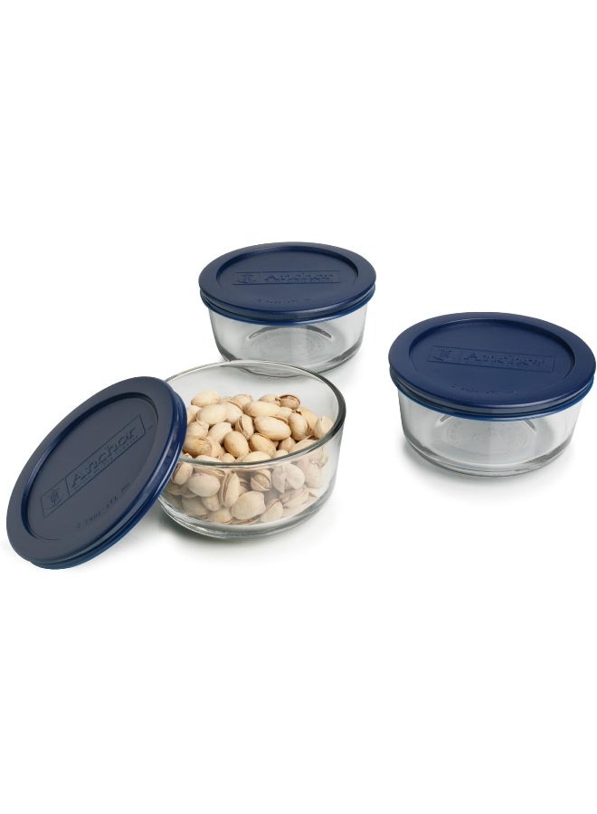 Anchor Hocking Classic Glass Food Storage Containers with Lids, Blue, 2 Cup (Set of 3) - Image 3