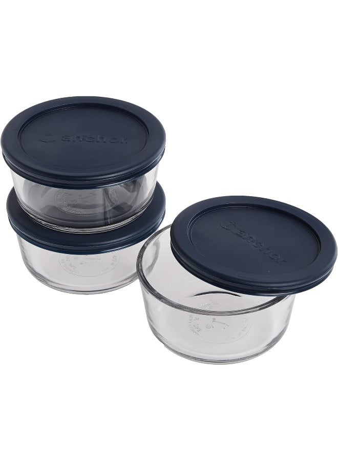Anchor Hocking Classic Glass Food Storage Containers with Lids, Blue, 2 Cup (Set of 3) - Image 2